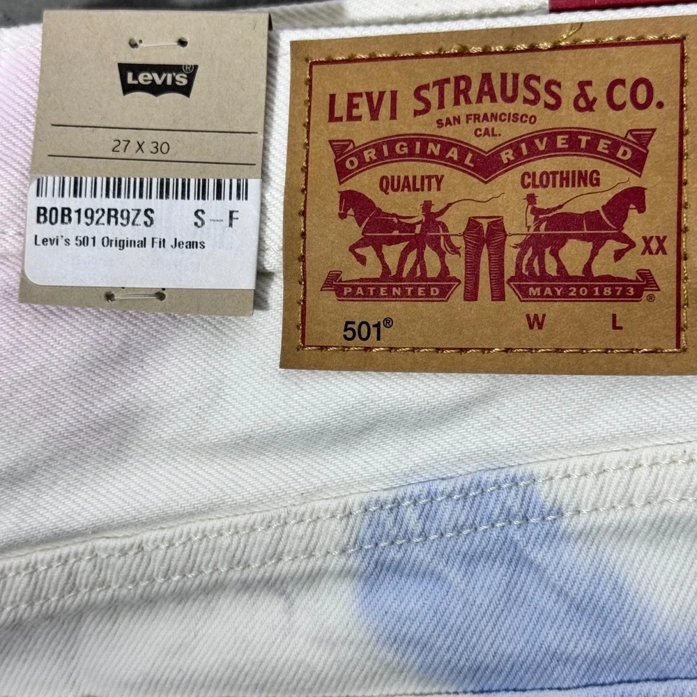 NWT Levi's 501‎ Original Fit White Tie Dye Straight Leg Jeans Various Sizes